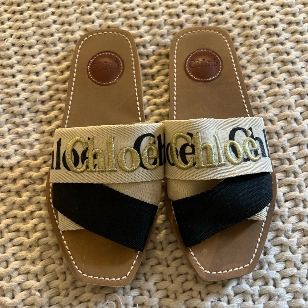 Chloe Beige and Black Sandals - Picture 1 of 4